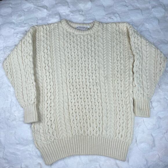 🔥Highland Home Industries Scotland Wool Aran Cable Knit Fisherman Preppy Sweater - Picture 4 of 15
